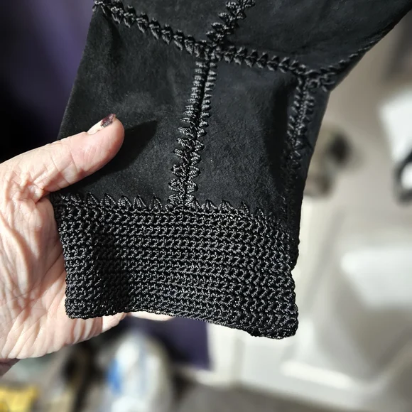 Vintage S.M.H Short Leather / Crochet Jacket Sz XL 3-1030 - Picture 5 of 6